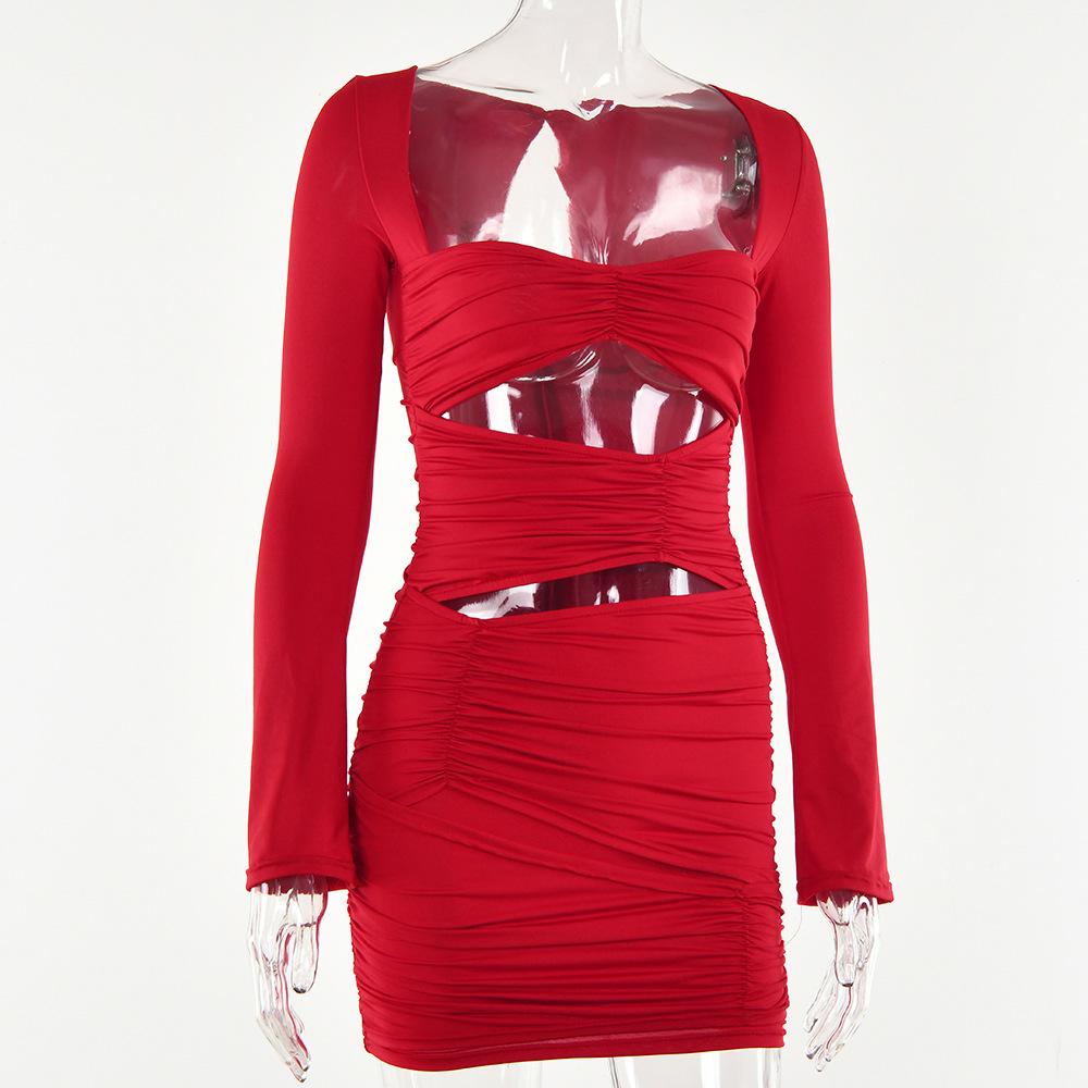 Dámské podzimní elegantní noční klubové společenské šaty s dlouhým rukávem, sexy mini šaty s ruchedem