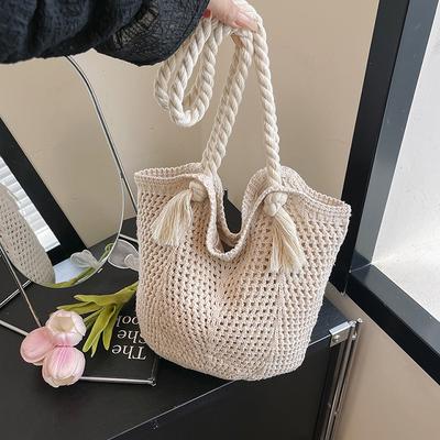 Large Capacity Woven Hollow Tote Bag for Women In Summer New Fashion Straw Woven Shoulder Bag Vacation Style Beach Women's Bag