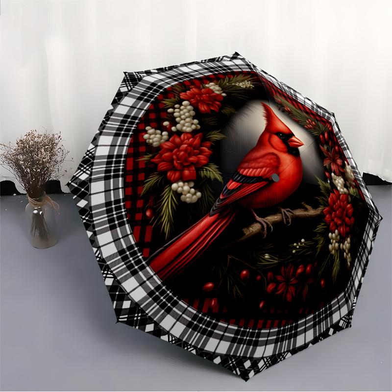 1pc Winter Cardinal Decor Automatic Folding Umbrella Durable Iron Frame,All Seasons Home Travel Outdoor Multifunctional Umbrella yy251115107