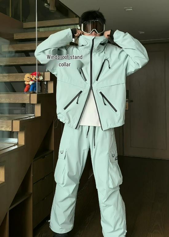 Ski Resort's Trendy Waterproof & Windproof Ski Suit Set for Men & Women, Fleece-Lined, Thickened, Plus Size, Warm