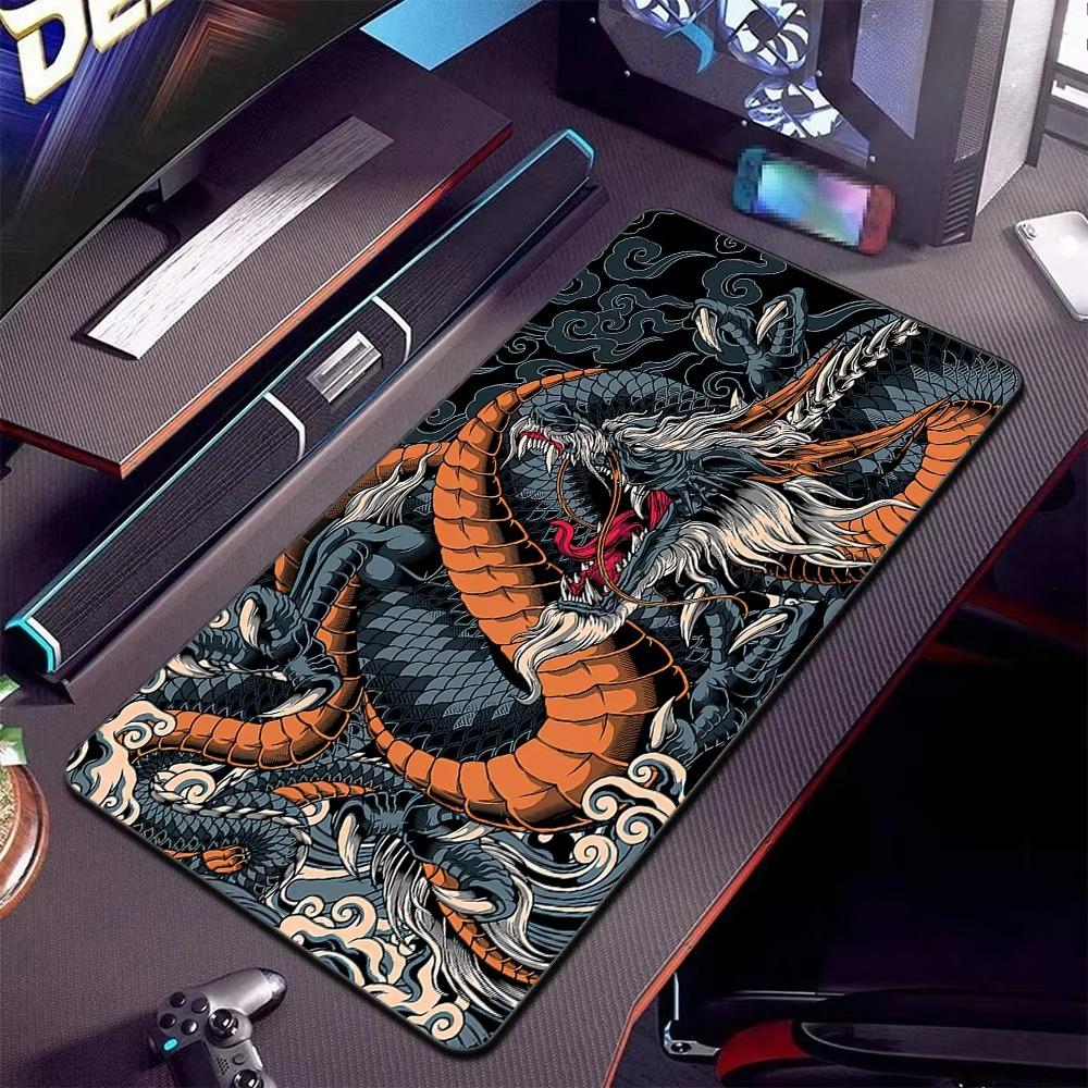 Green Chinese Dragon Gaming Mouse Pad Waterproof Nonslip Large Desk Mat