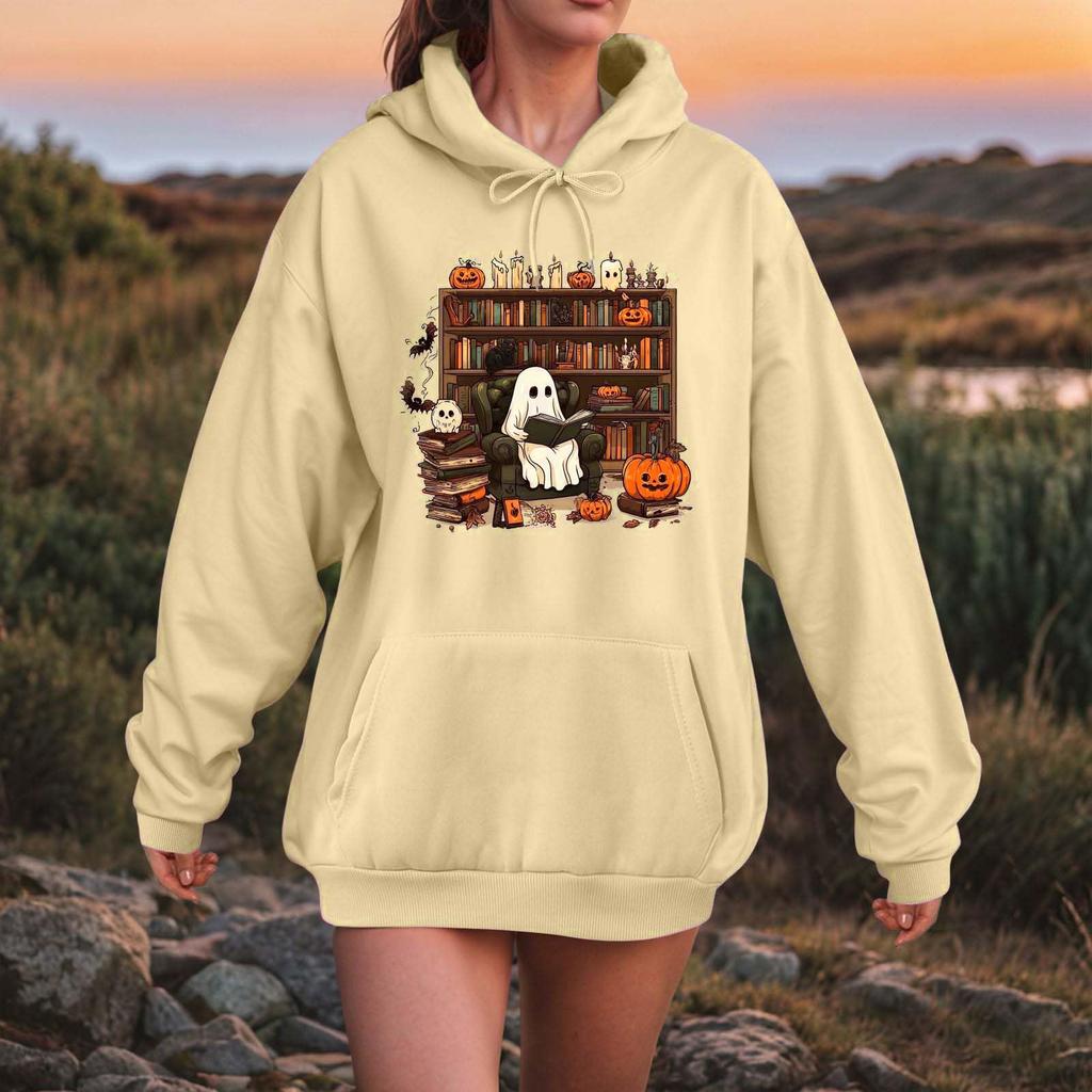Women Fashion O Neck Long Sleeve Printed Top Hoodie Sweatshirt