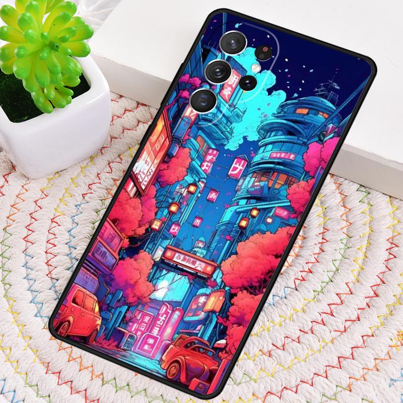 Neon Village Bathhouse Night Silicone Phone Case For Samsung Galaxy note 10 pro S26 S25 S24 S23 S22 S21 Plus S25Ultra Capa Cover