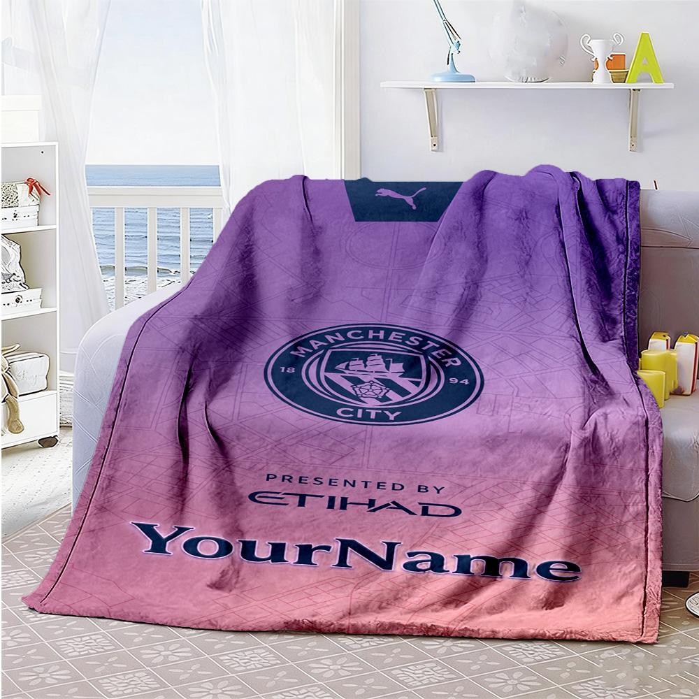 Manchester City Personalized Text Blanket Gift Personalized Blanket Soft & Cozy Great for Nap Bedding Office Bed Ideal for All Seasons