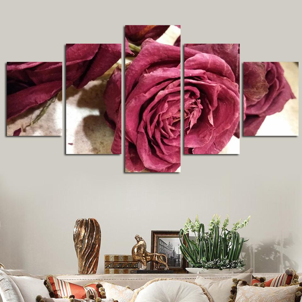 

Canvas Painting 5 Panels Romantic Roses Modular Living Room HD Printed Pictures Wall Art Home Decor Flowers Painting 20X35 20X45 20X55CM