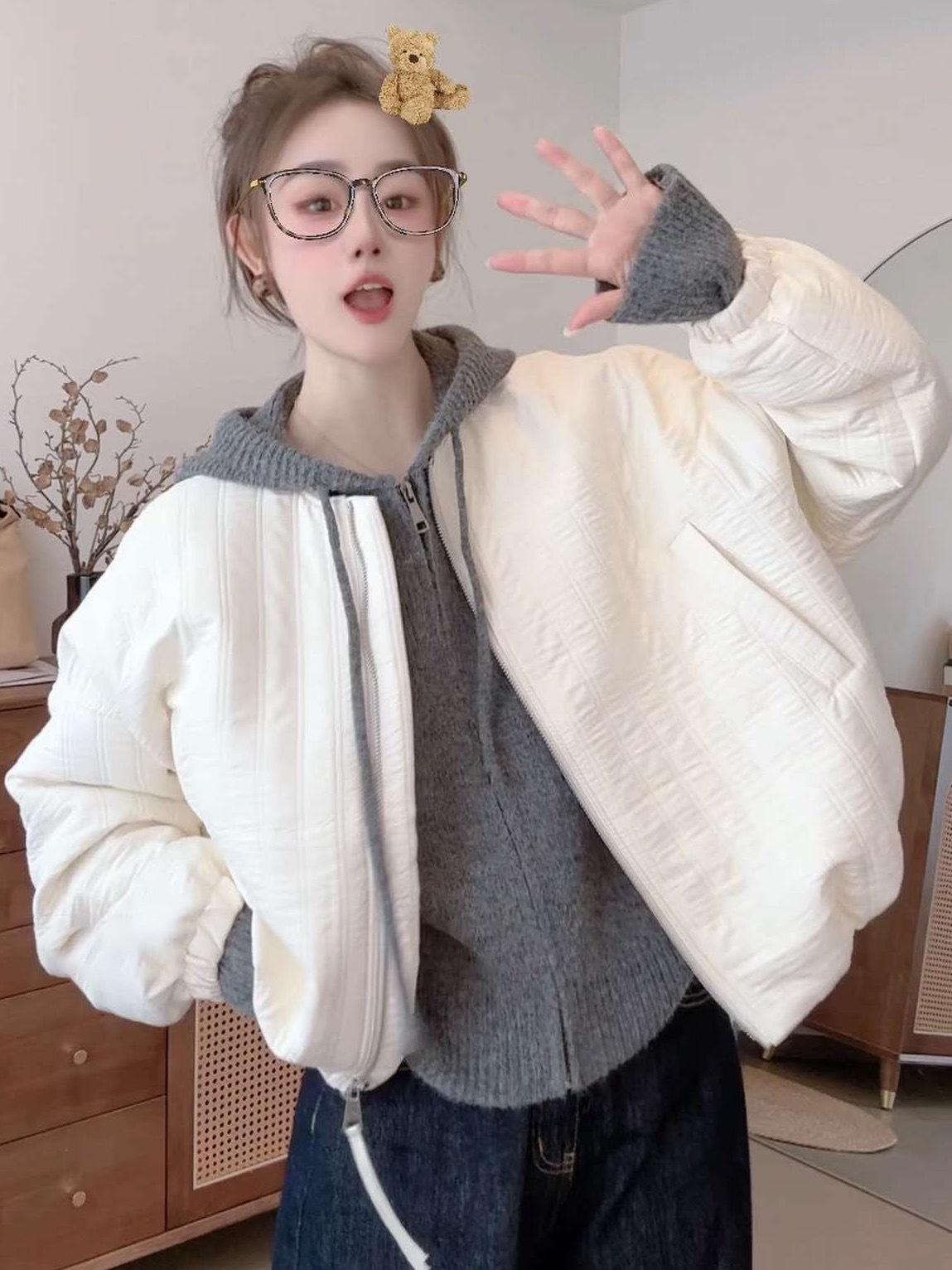 

Short padded thickened jacket for women s 2025 winter new loose fashion warm small cotton top XL