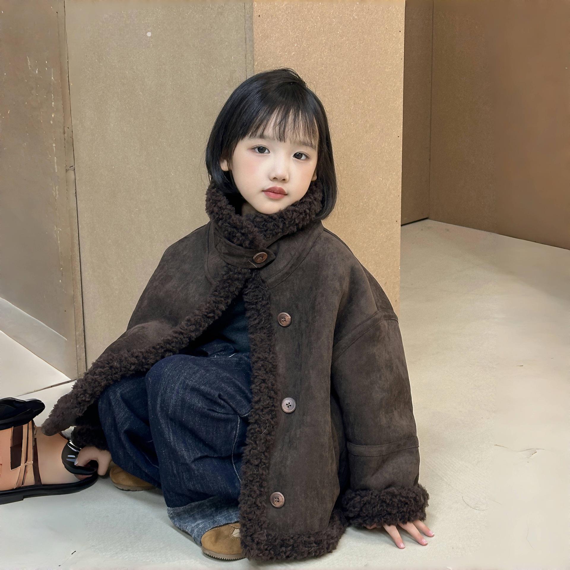 

Дитяча зимова куртка-байкер з овчини - Хлопчикам та дівчаткам товсте хутряне пальто 140cm (Fits Height 132-142cm)