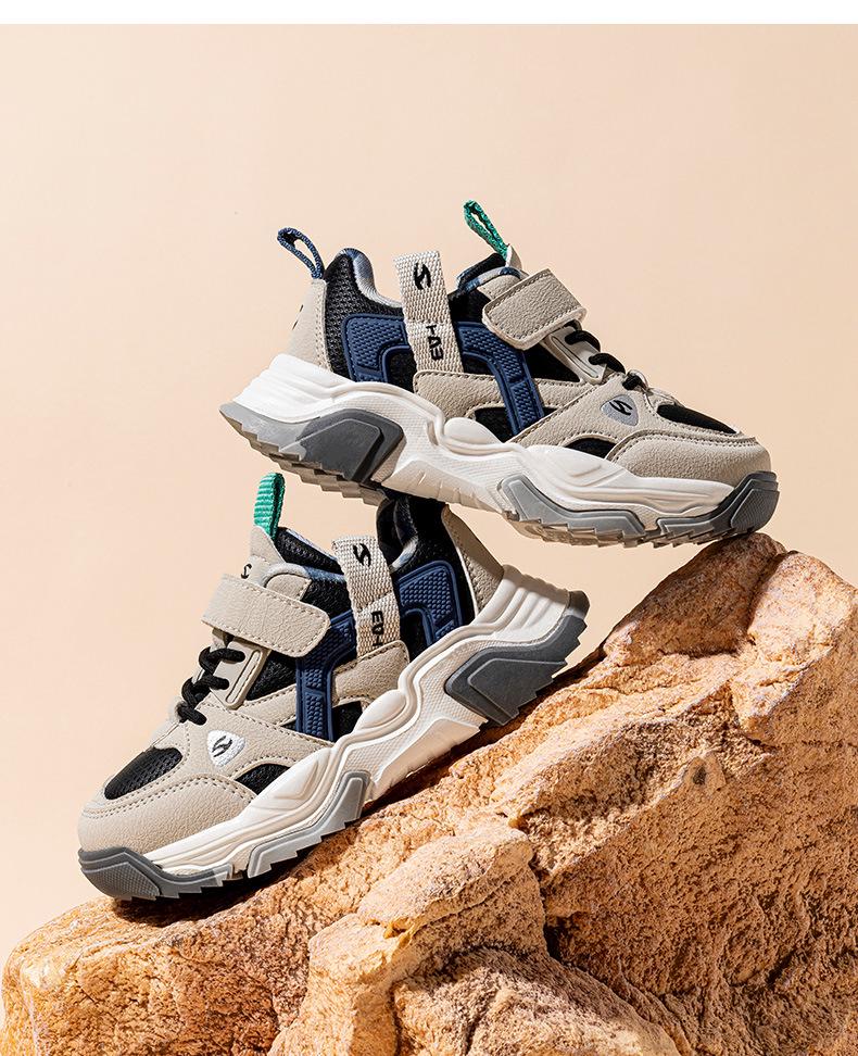 Hapi Bear Pojkars Låga Lädersneakers med Kardborre för Vår- och Höstsäsongen