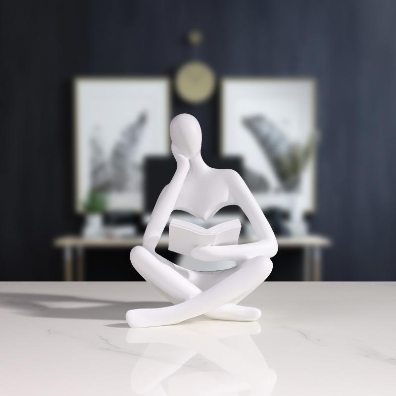 Abstrakte kleine Mann liest Buch Skulptur, Harz Mini-Figur, Heimdekoration für Schlafzimmer, Wohnzimmer und Arbeitszimmer