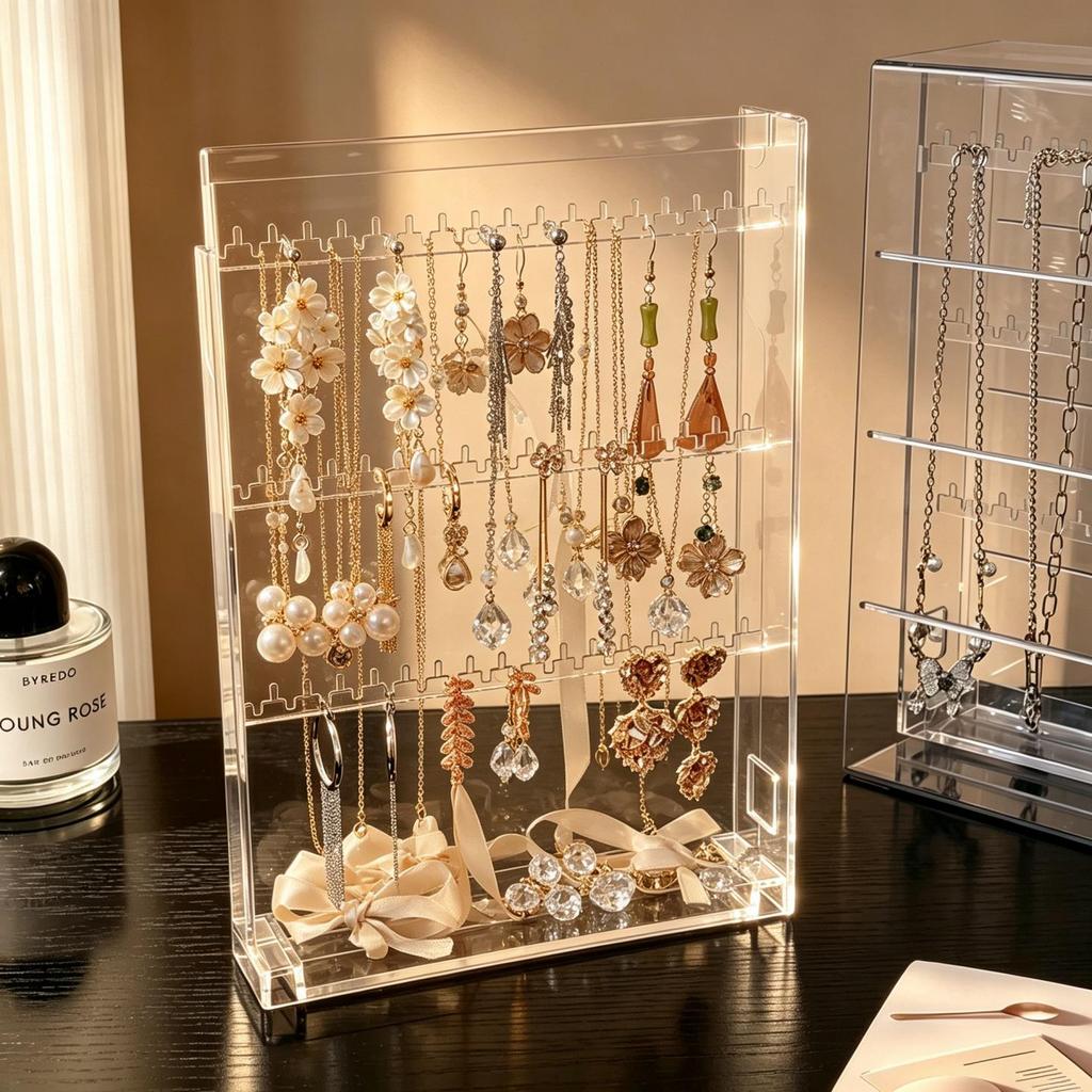 Clear Acrylic Jewelry Storage Box: Elegant Display for Earrings, Necklaces, and Accessories