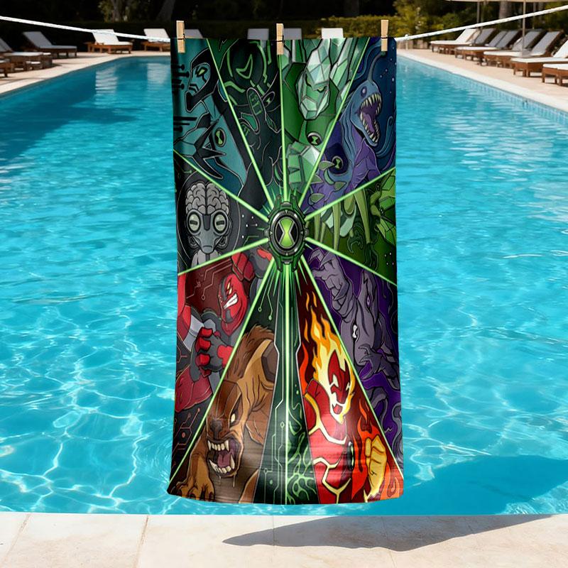 Ben 10 Cartoon Print Beach Towel Design, Soft, Lightweight. for Home Bathroom, Spa, Pool, Yoga, Surfing, Camping, Gift for Family, Friend