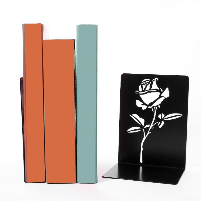Metal Book End For Shelves 2Pcs Flower Bookends Heavy Duty Book End Book Stopper Slip Resistant Bookends for Desk Shelf