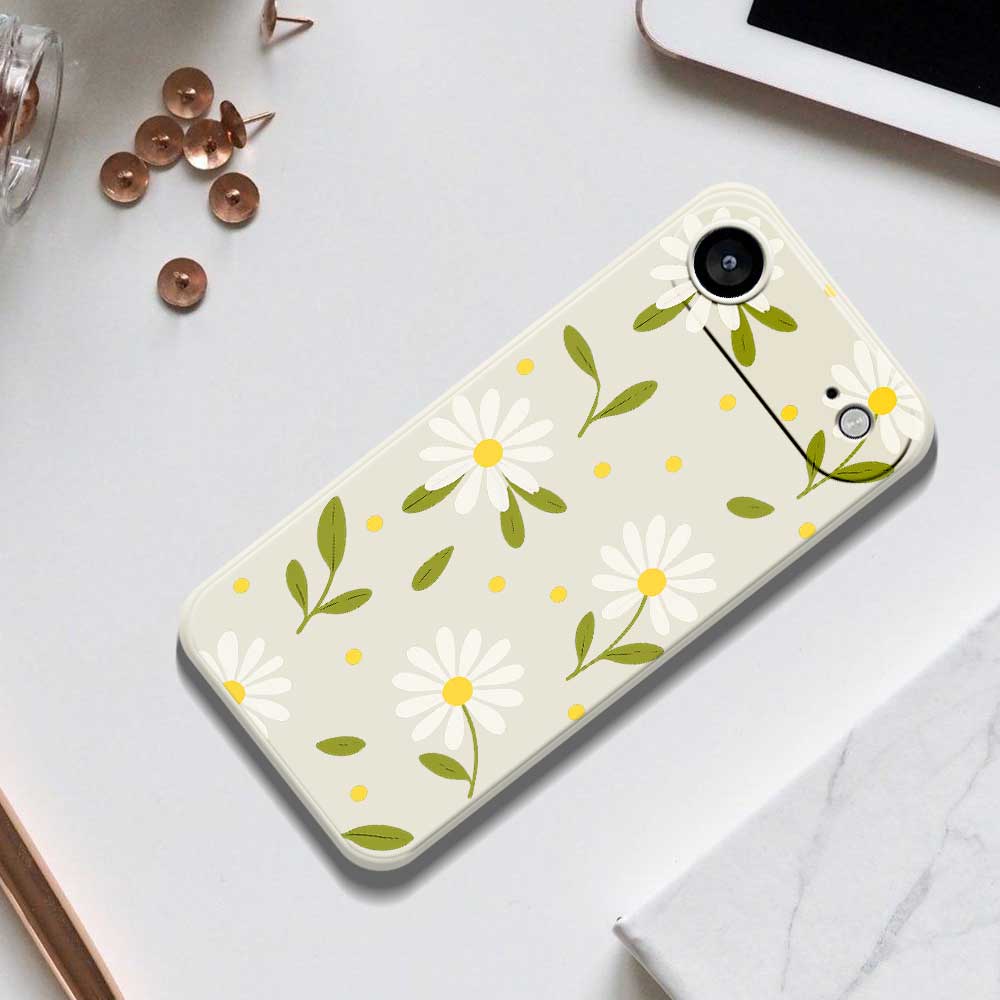For iPhone 17 Air Case White Flowers Green Leaves Pattern Printing Straight Edge TPU Phone Back Cover