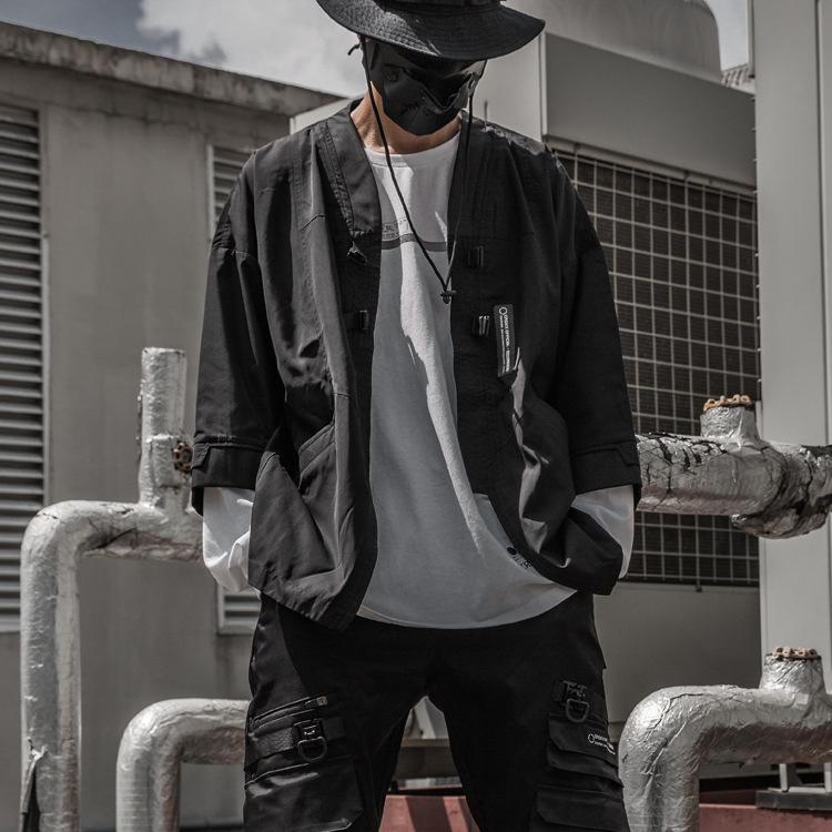 CR New Men's Jacket Coat China-Chic Functional Japanese Loose Reflective Men's Jacket Cardigan Taoist Robe