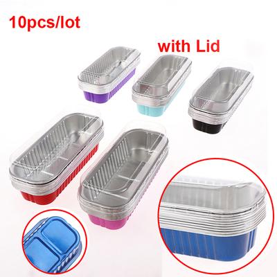 10Pcs Aluminium Folie Backen Kuchen Box Cupcake Backen Pan Pudding Box Mit Deckel