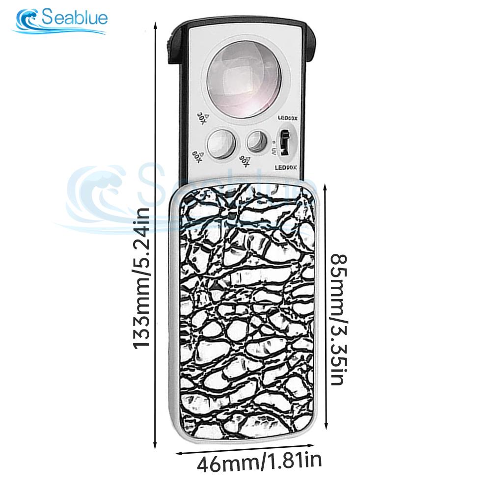 30/60/90X Magnifier Banknote Inspection LED Lamp Pull-out Folding Magnifying Glass Antique Appraisal Jewelry Diamond Repair Tool