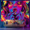 Cyberpunk Psychedelischer Wandteppich Rauchende Frau UV-reaktiver Druck Wandbehang für Schlafzimmer Wohnzimmer Dekoration