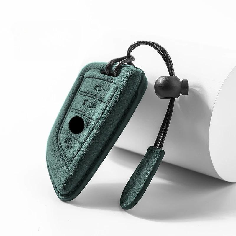 Suede Car Key Case Remote Cover Shell Holder Chain Keyring Fob For BMW 120i 225i 320i 330Li 1 2 3 Series I3 iX3 X3 X2 M3 M2 X3M