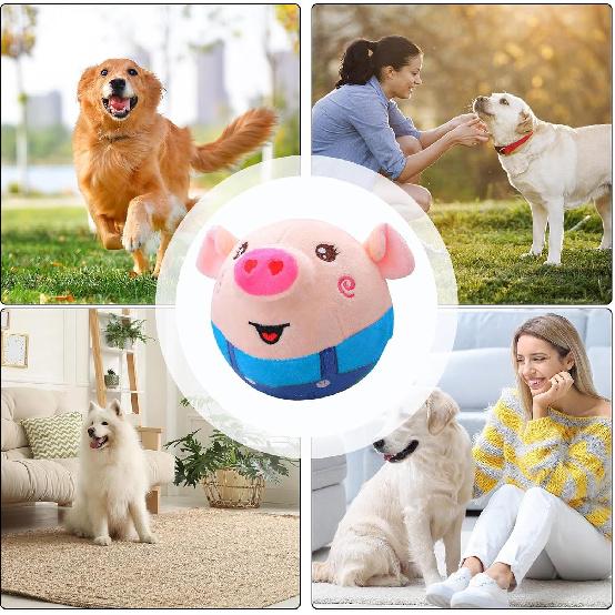 Active Moving Pet Plush Toy, Interactive Dog Pig Toy Pet Bouncing Balls, USB Rechargeable Interactive Washable Cartoon Pig Plush Sound Electronic Dog