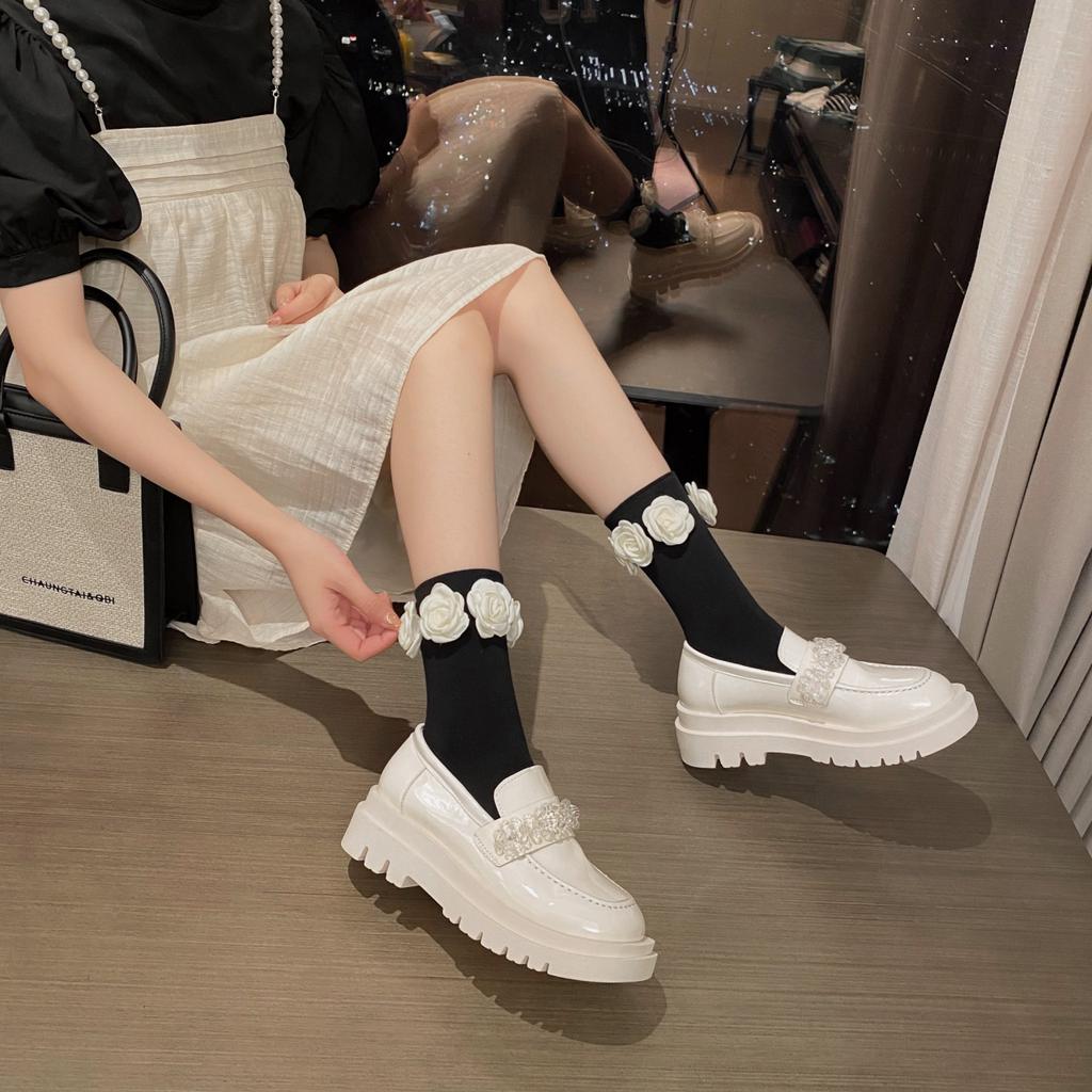 Platform Shoes Women's Summer New Retro Small Leather Shoes Women's with Skirts Flat-soled Single Shoes Women