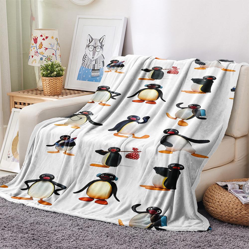 1PC PINGU Print Flannel Blanket, High Quality All Seasons, Home Decor, Warmth and Comfort, Perfect for Christmas Gifts