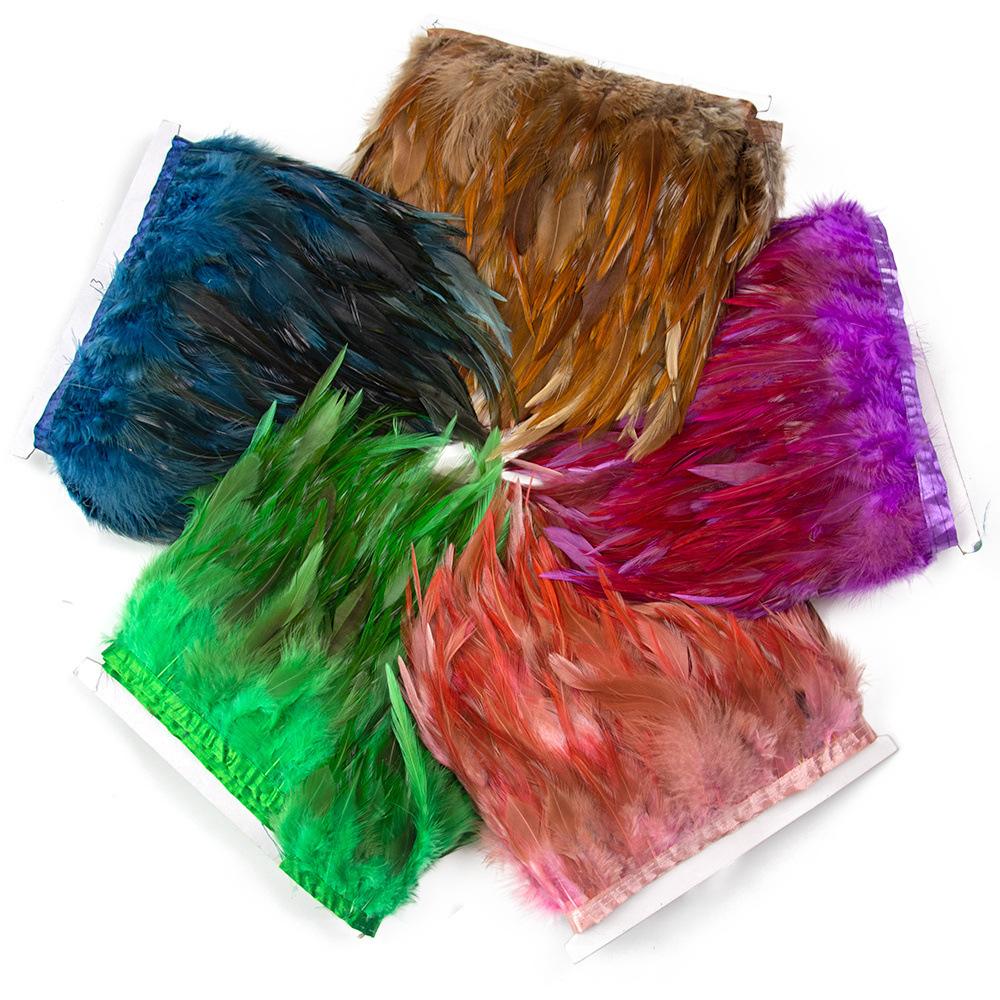1 Meter Colorful Chicken Feather Tassel Decorated On Tape Chicken Feather With Sewing Fly Dress Lace Decoration