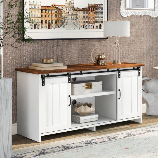 TV Stand with 2 Doors Industrial Solid Wooden Retro Living Room Hallway TV Cabinet Console Table Home Improvement