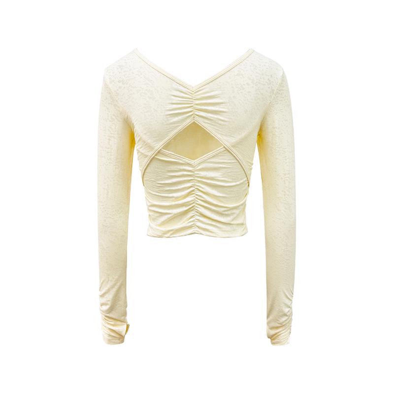 Women's Cloud-Feel Snowflake Jacquard Yoga Top with Beautiful Hollow Back and Long Sleeves