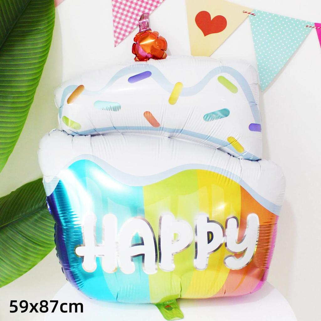 Colorful Large Birthday Cake Foil Balloon for Kids' Party Decoration and Photo Props