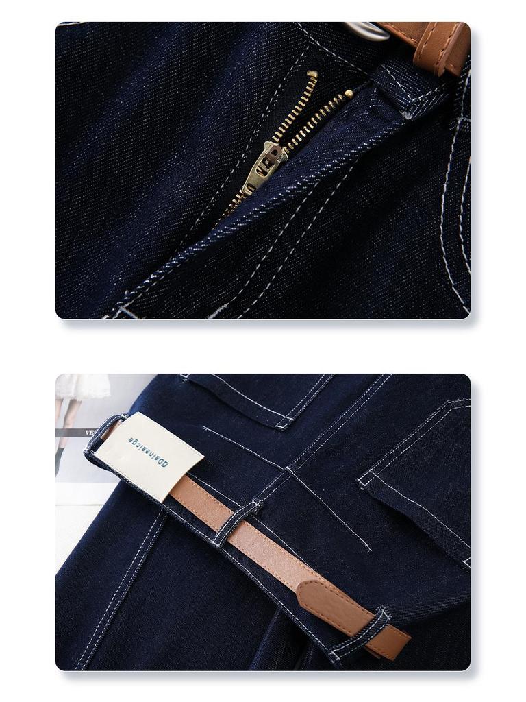 Damen 2025 Dunkelblaue High-Waist Loose Straight Leg Retro Schlankmachende Jeans