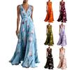 Women Sleeveless V Neck Waist Zip Floral Print Evening Gown Dress with Flowing A Line for Formal Occasions