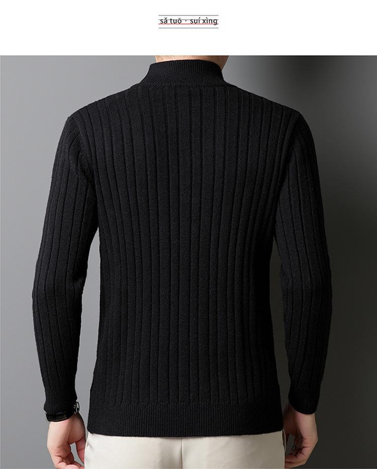 2024 Winter Men's Wool Sweater: Solid Color Jacquard Knit, Warm Thickened Half-Zip