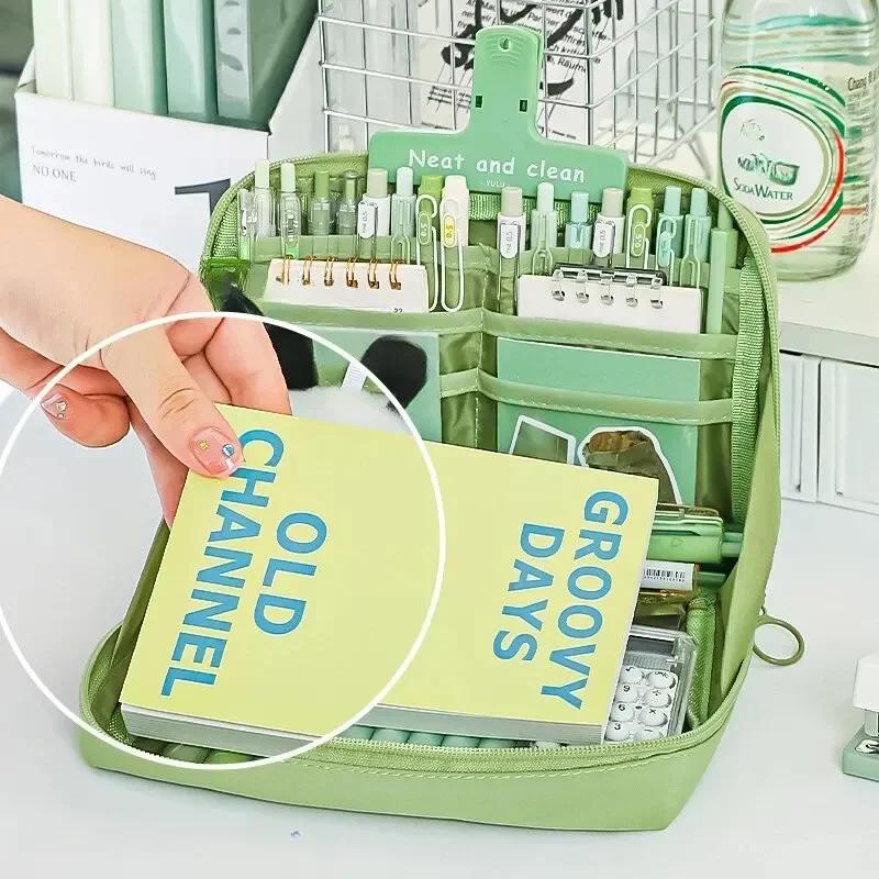 Big Kawaii Cute Pencil Case 90 ° Opening Pencil Pen Bag Pouch Box Holder 12 Pockets Organizer Stationery School Supplies