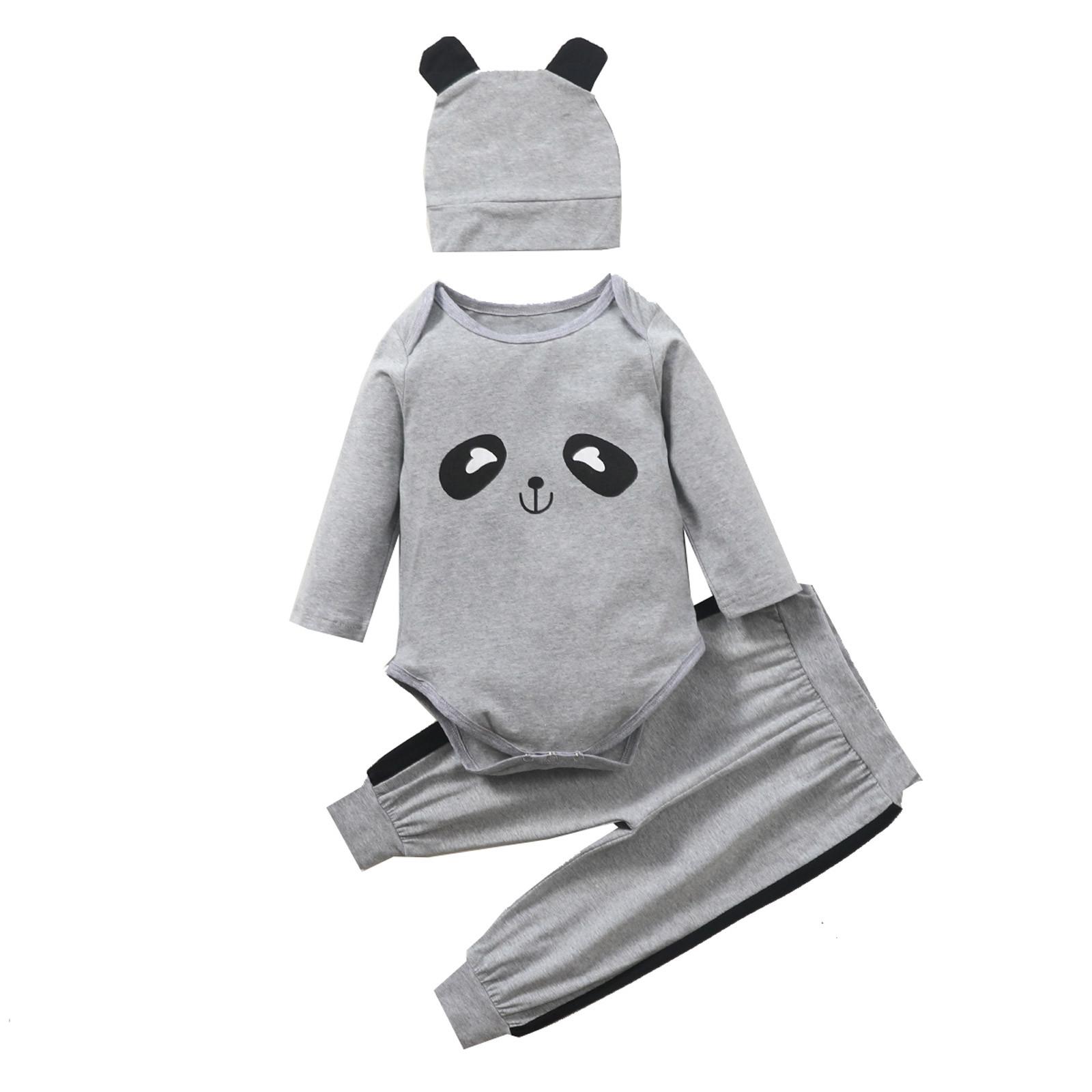 

(SU)Одежда для новорожденных мальчиков и девочек с мультяшным принтом, комбинезон, штаны, шляпа, наряды 74 серый