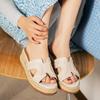 Summer New One-word Cool Slippers Women Wear Straw Muffin Shoes Platform High Heel Sandals Wedge Heel Thick Sole