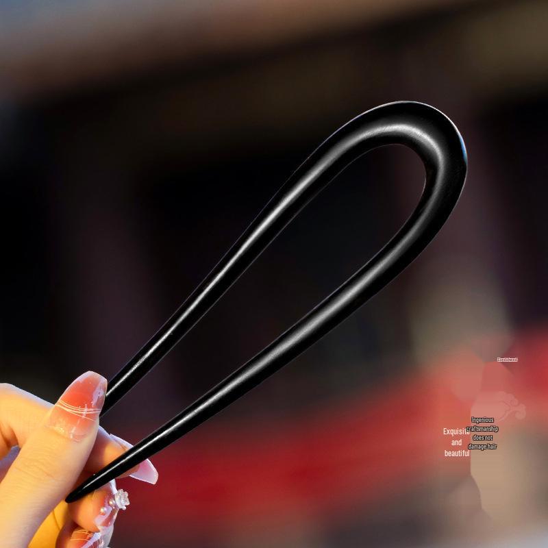 High-End Natural Ebony Wood Hairpin - Extended Chinese Ancient Style Black Hair Bun Accessory
