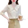 Spring and Autumn Doll Neck Shirt for Women Short Sleeves Shirt Temperament Loose Top