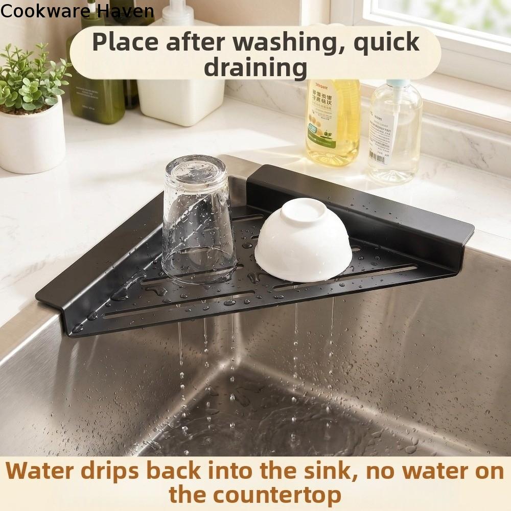 Carbon Steel Sink Corner Rack Anti-rust Waterproof Dish Drying Rack Hollowed Punch-free Dishcloth Sponge Stand Laundry Room