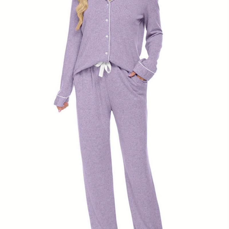 Women's Long-Sleeve Pajama Shirt - Casual Button-Down