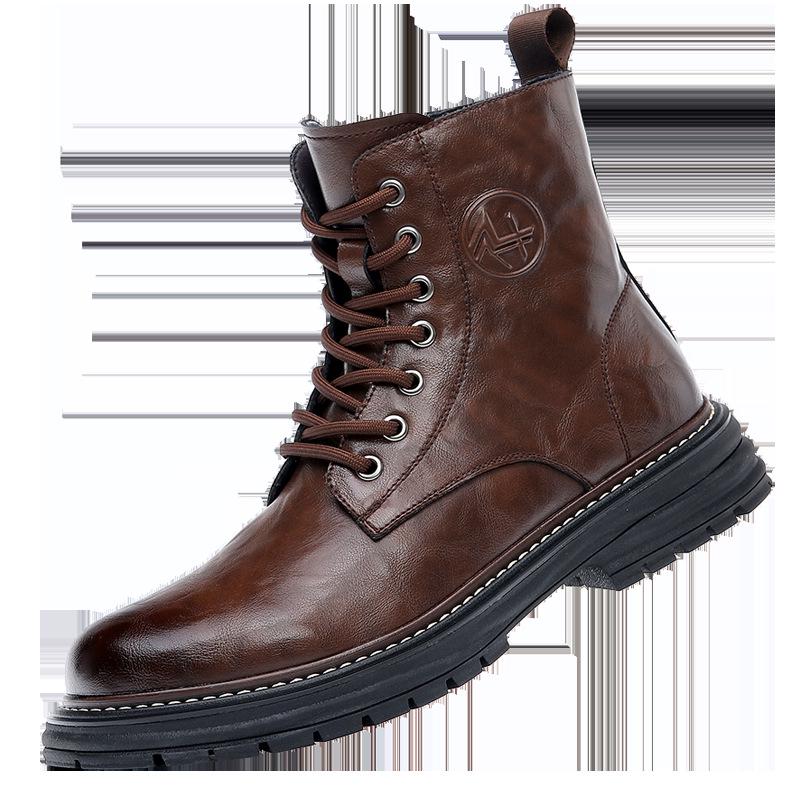 2025 Men's Genuine Leather High Top Martin Boots, Trendy Thick-Soled, Retro British Style, Plus Velvet.