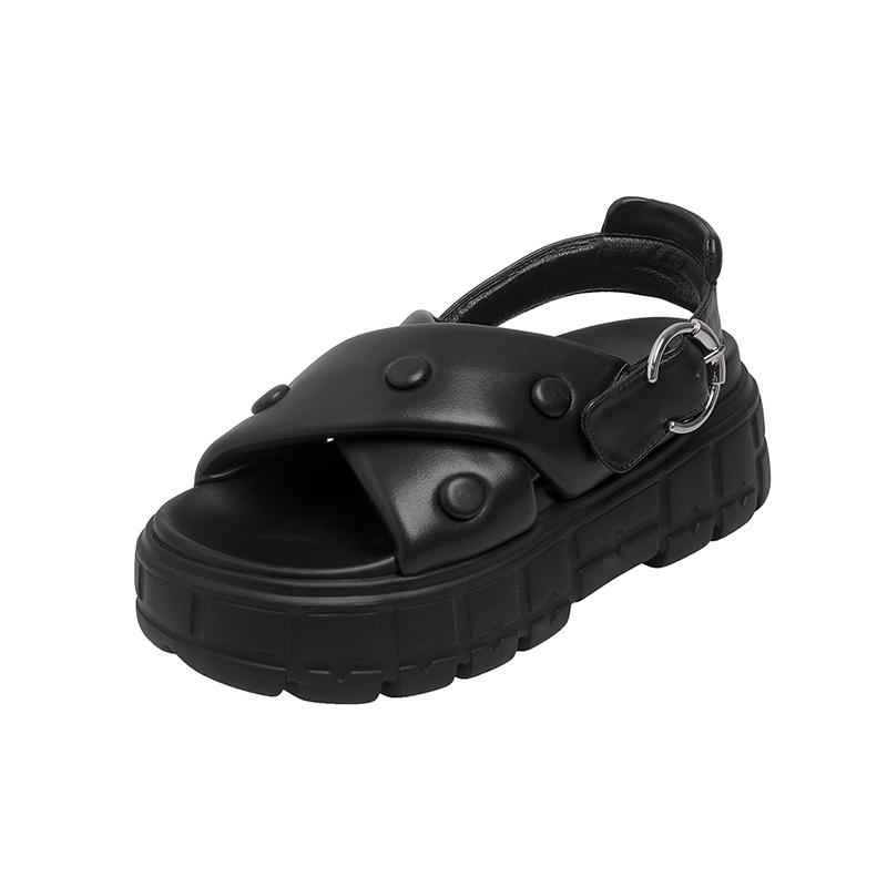 

Сандалии из облачного хлеба летняя обувь маффин толстая подошва с перекрестными ремешками женская мода универсальные с открытым носком на плоской подошве пляжные сандалии 39