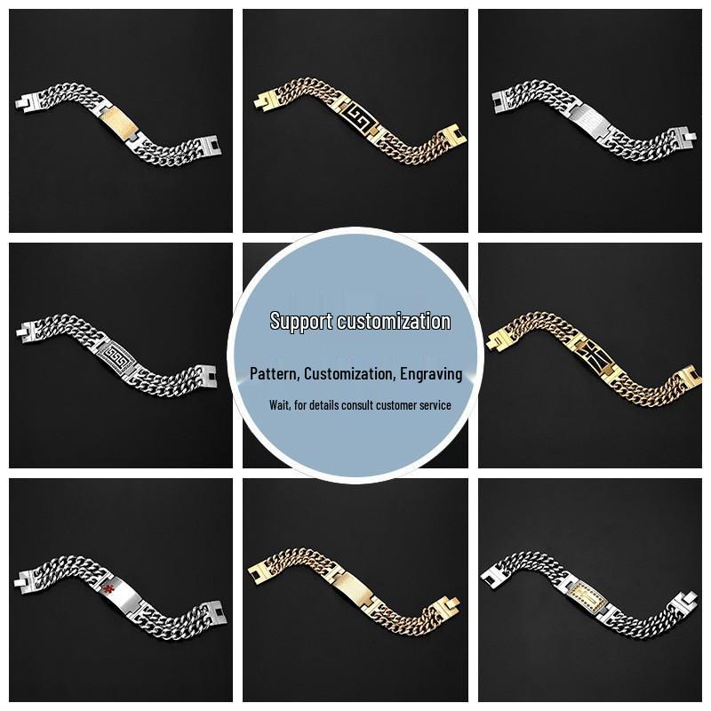 Men's European & American Style Chunky Necklace, Titanium Stainless Steel Flat Link Chain