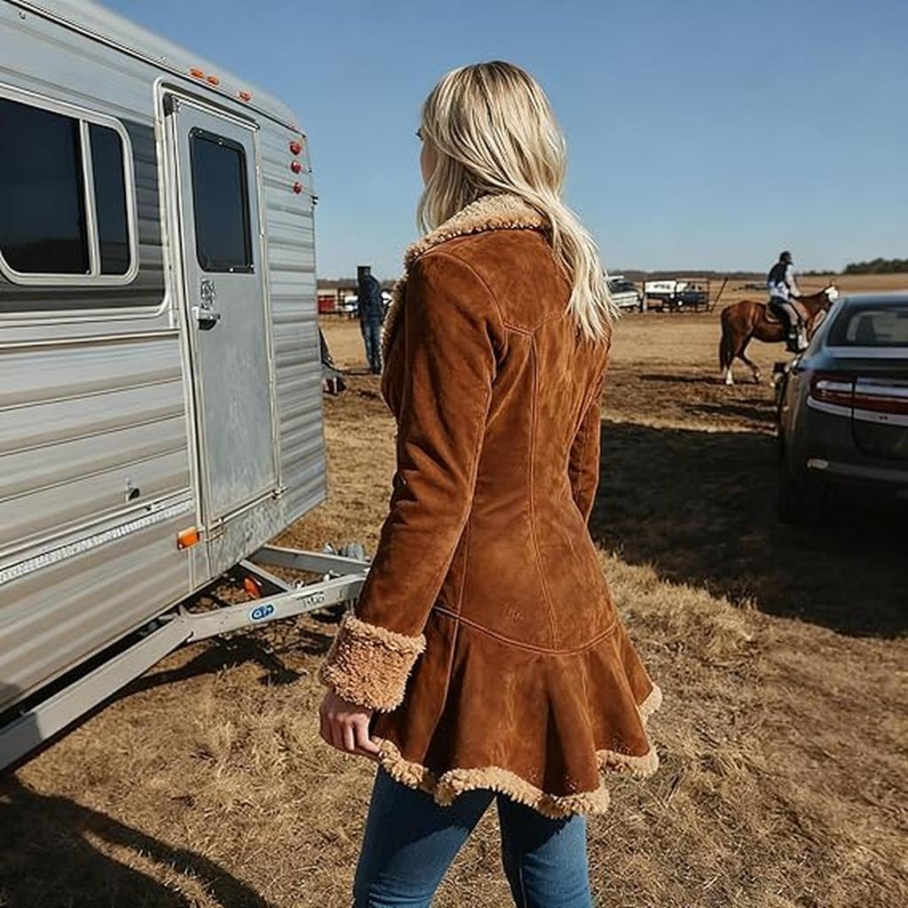 Women's Denim Western Retro Trench Coat, Plush Fashion And Warmth, Fleece Jacket