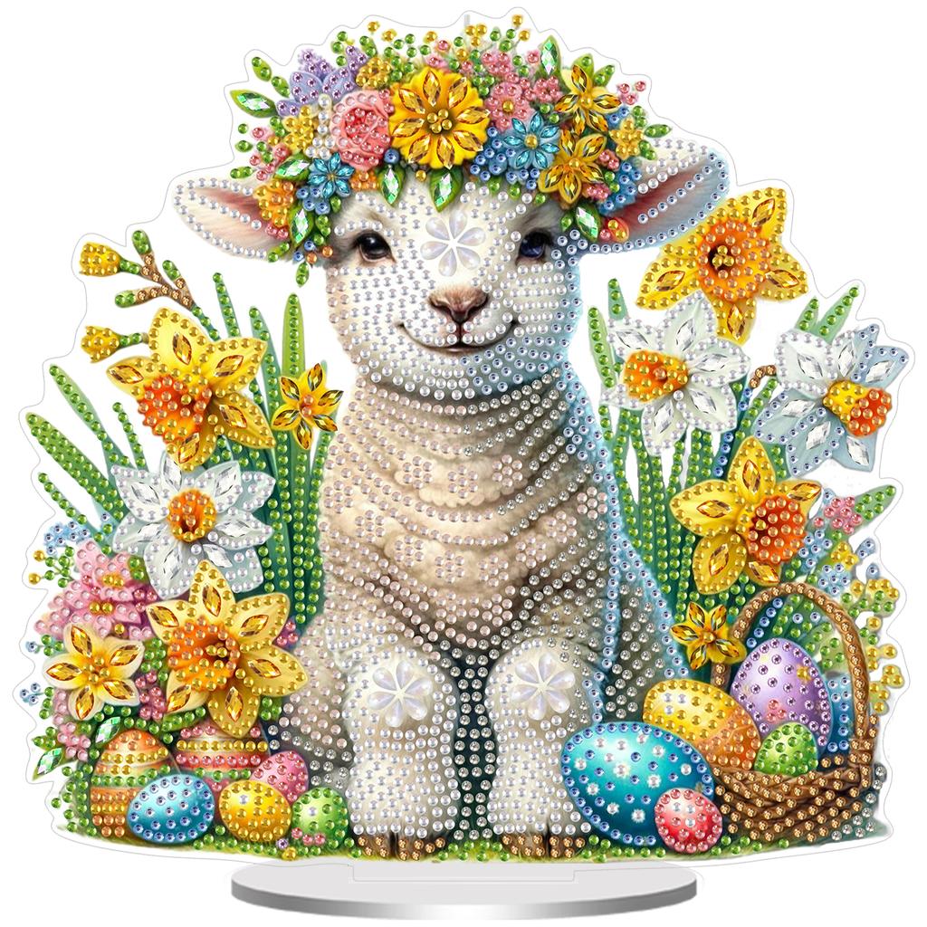 2D Flat Animal Flowers DIY Acrylic Diamond Painting Tabletop Ornaments Kit Special Shaped for Adults Home Office Table Decor