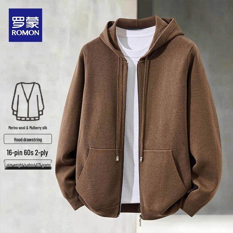 

ROMON Men s Heavyweight Wool & Silk Blend V-Neck Zip Cardigan Sweater 2XL