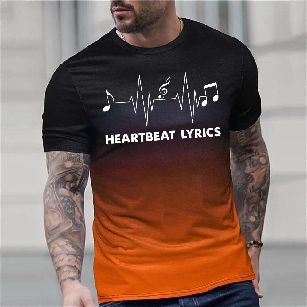 Men's T-Shirt 3D Printing Gradient Style Musical Note Tee Summer Oversized T Shirt For Men Fashion Short Sleeve O-Neck Tops