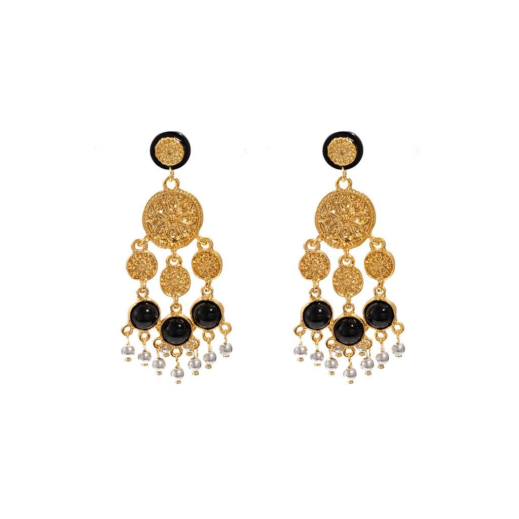 Medieval Court Style Fringed Pendant Pearl Earrings Light Luxury High-End Diamond-Set Niche Design Fashion Earrings Women