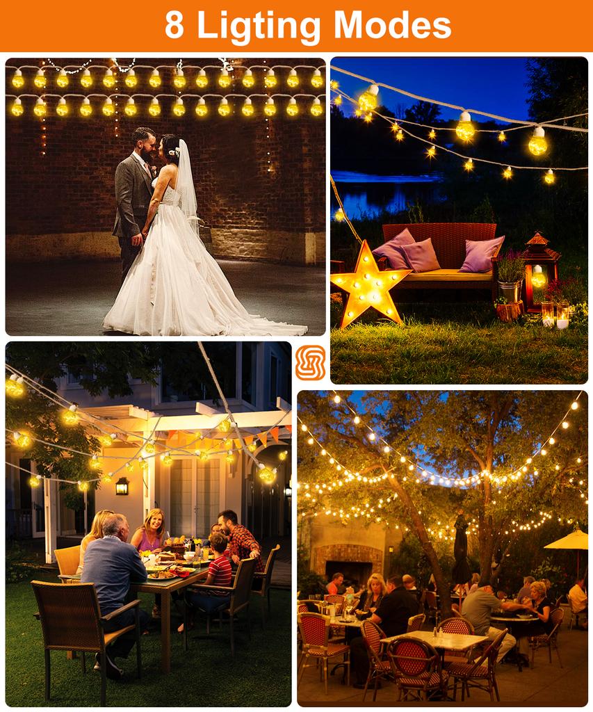 Solar Outdoor String Lights, 9.5m 20bulbs Rope Hemp Solar Patio Lights, Waterproof Warm White Solar Powered String Lights With 8