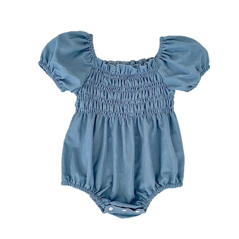 Sommer Baby Mädchen geraffter Body - Kurzarm Neugeborenen Einteiler mit Windelüberzug