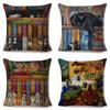 Cute Book Cat Party Cushion Cover Decor Cartoon Animal Pillowcase Printing Cojines Polyester Pillow Case  for Sofa Home 45x45cm